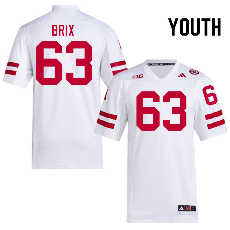 Youth #63 Grant Brix Nebraska Cornhuskers College Football Jerseys Stitched Sale-White